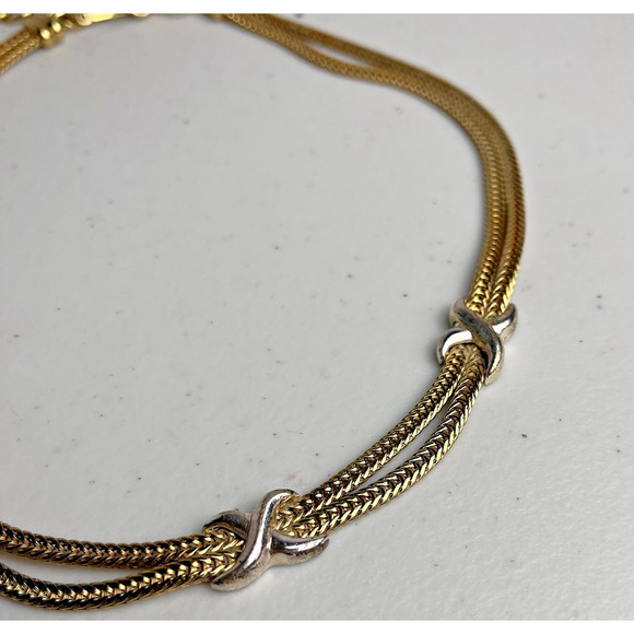 Vintage Double Strand Gold Tone Necklace Lot Avon X & Knot Tie 16-18" Costume - Picture 9 of 13